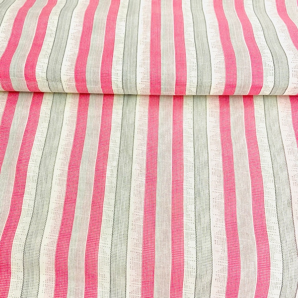 Pink Grey Wide Striped Cotton Fabric for Dress Making Sewing Crafting Quilting Fabric, 44 Inches Wide, Sold by Half yard