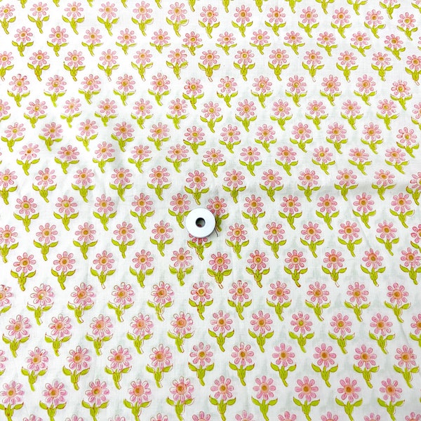 Small Floral Print Indian Cotton Fabrics, Lightweight Cotton for Dressmaking, Quilting Home Linens, Pink Marigold, 44 Inches x Half Yard