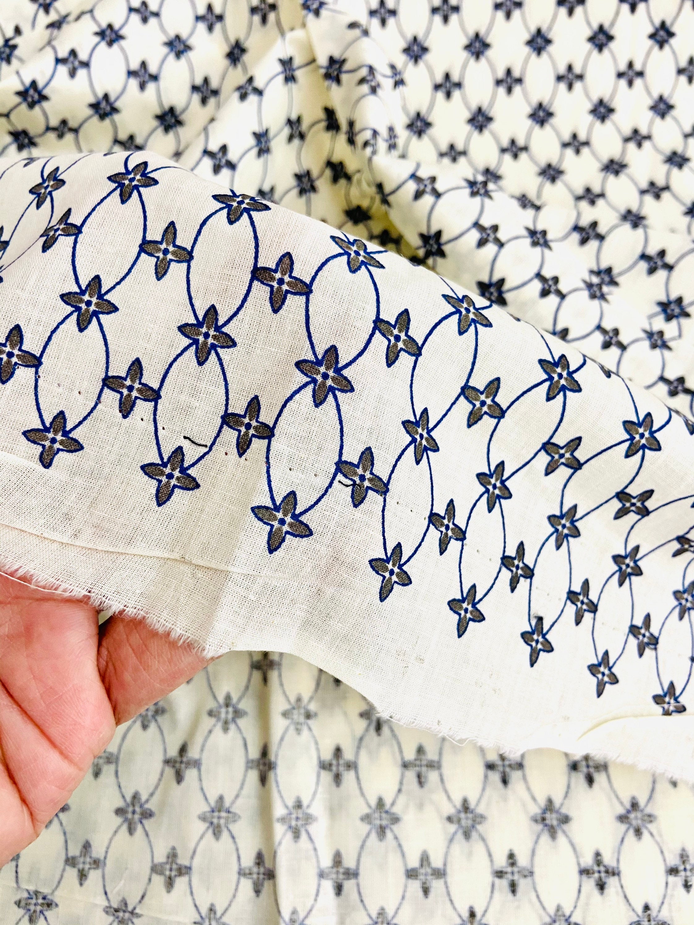 Blue and off White Small Floral Print Indian Cotton Fabric Etsy UK