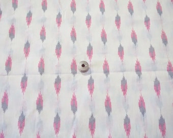 Grey Pink Ikat Print Lightweight Cotton Fabric Off white Background for dress making quilting sewing crafting 44 in wide sold by half yard