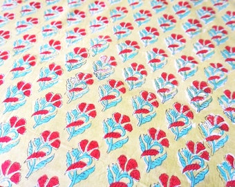 Mustard Green Floral Hand Block Print  Indian Cotton Fabric, Dress Making Sewing Quilting Crafting Fabric, 44 Inch Wide, Sold by Half Yard