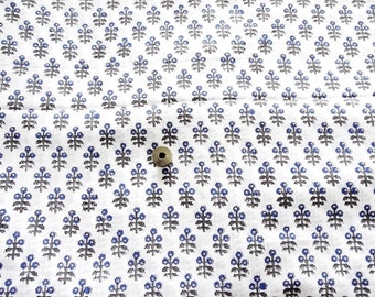 Small Floral Print  Indian Cotton Fabric, Blue and White Block Print,  Lightweight Dress Material