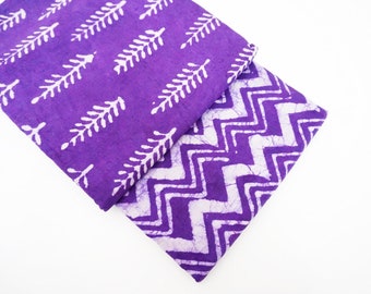 Purple Precut 2.5 Yard Cotton Fabric for Dress Making, Quilting, Sewing, Floral Chevron, 100% Cotton