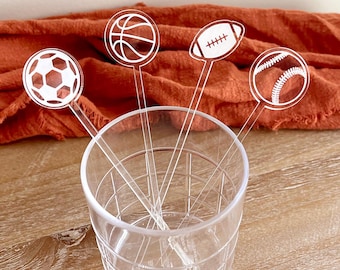 Agitadores de bebidas deportivas personalizados: logotipo personalizado para fiestas en el portón trasero, béisbol, tenis, baloncesto, pickleball, palitos de cóctel, decoración de graduación de equipo