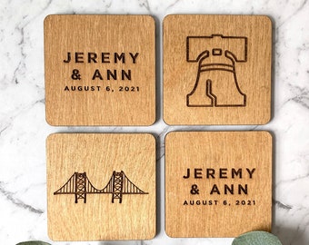 Philly Wooden Coaster Gift / Customizable / Philadelphia Wedding Favor / Housewarming