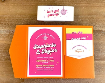 Custom Disco Wedding Suite with Pocket Folder and envelope address printing | Disco Collection | Disco wedding invites | colorful invites