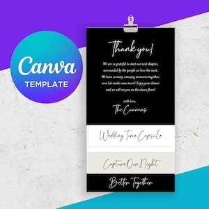 Neutral Menu Stack Canva Template  | Custom Wedding Time Capsule | Digital Download Black and White Wedding Photo Card | Personalized | Menu