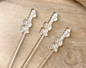 Custom Name Drink Stirrers | Sideways Personalized Wedding Decor | Custom event stir stick | swizzle stick wedding favor