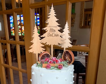 Rustic Custom Cake Topper / Winter Wedding / Pine Tree / Fall Wedding / Christmas / Wood / Laser / Birthday / Wedding / Shower / Baby