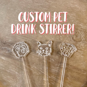 Custom Pet Drink Stirrers | Dog Wedding Decor | Cat Illustration | Pet wedding favors drink charm | Custom name drink mixer