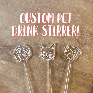 Custom Pet Drink Stirrers | Dog Wedding Decor | Cat Illustration | Pet wedding favors drink charm | Custom name drink mixer