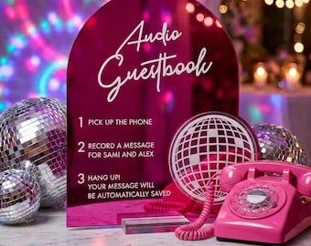 Custom Audio Guestbook Sign / Retro Wedding Decor / Disco / 70s / Personalized Open Bar Sign  /  Boho / After the tone / Metallic