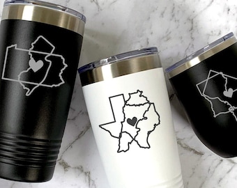 Taza personalizada de dos estados / Nuevo hogar / Larga distancia / Primera Navidad / Regalo de boda personalizado / Agente inmobiliario / Café / Vino / Taza de viaje / Yeti