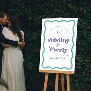 Custom Wavy Welcome Sign / Retro Wedding Decor / Disco Wedding decor / Foam Board Sign / Hanging Sign