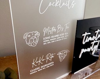 Custom Pet Signature Drink Sign / Dog Bar Menu Cat Sign / Disco Wedding Decor / Personalized Open Bar Sign  /  Minimalist Menu / Metallic
