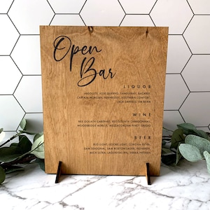 Engraved Bar Menu Sign / Custom Signature Drink Sign / Open Bar Wedding Sign Personalized Custom / Engraved / Wood / Rustic / Farmhouse