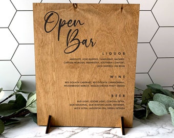 Engraved Bar Menu Sign / Custom Signature Drink Sign / Open Bar Wedding Sign Personalized Custom / Engraved / Wood / Rustic / Farmhouse