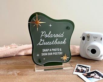 Letrero con foto para libro de visitas / Letrero ondulado / Letreros de boda personalizados / Letrero para libro de visitas / Letrero para bebida de autor / Letrero para tarjetas y regalos