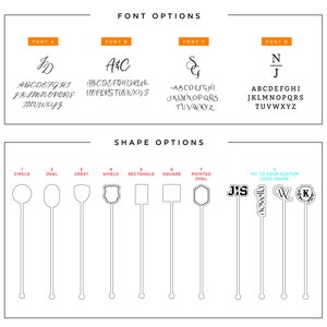 May include: A graphic showing different font and shape options for a custom logo design. The fonts are shown in black and the shapes are shown in white. The shapes include a circle, oval, crest, shield, rectangle, square, pointed oval, and a custom logo shape.