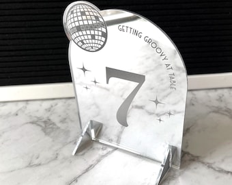 Custom Disco Table Number / Retro Wedding Decor / Disco / 70s / Personalized Open Bar Sign  /  Boho / Minimalist Menu / Metallic / Escort