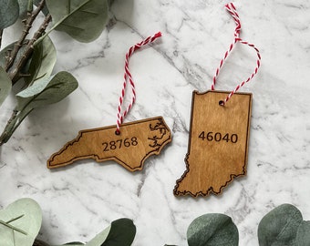 Custom Zip Code Ornament /  Personalized City Ornament / Wood / Acrylic / Laser Cut / Christmas / Gift / Housewarming