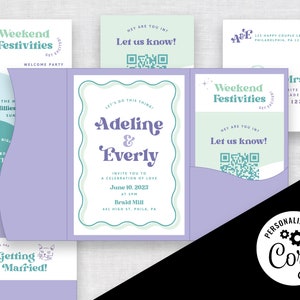 DIGITAL DIY Wavy Pocket Wedding Invitation Suite Template Suite | Printable invite kit | Everly | Disco invites | wavy | Digital Download