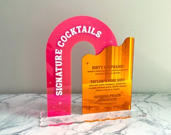 Custom Retro Wedding Signature Drink Sign / Wavy Wedding Decor / Disco 70s Personalized Open Bar / Editable Wedding Bar Menu / His and Hers