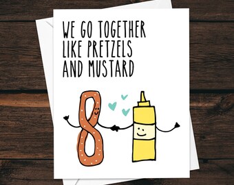 Pretzel & Mustard Love Card with Envelope / Philadelphia / Valentines / Philly / Wedding Invite  / Love / Anniversary