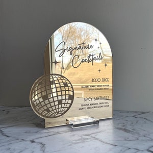 Custom Disco Signature Drink Sign / Retro Wedding Decor / Disco / 70s / Personalized Open Bar Sign  /  Boho / Minimalist Menu / Metallic