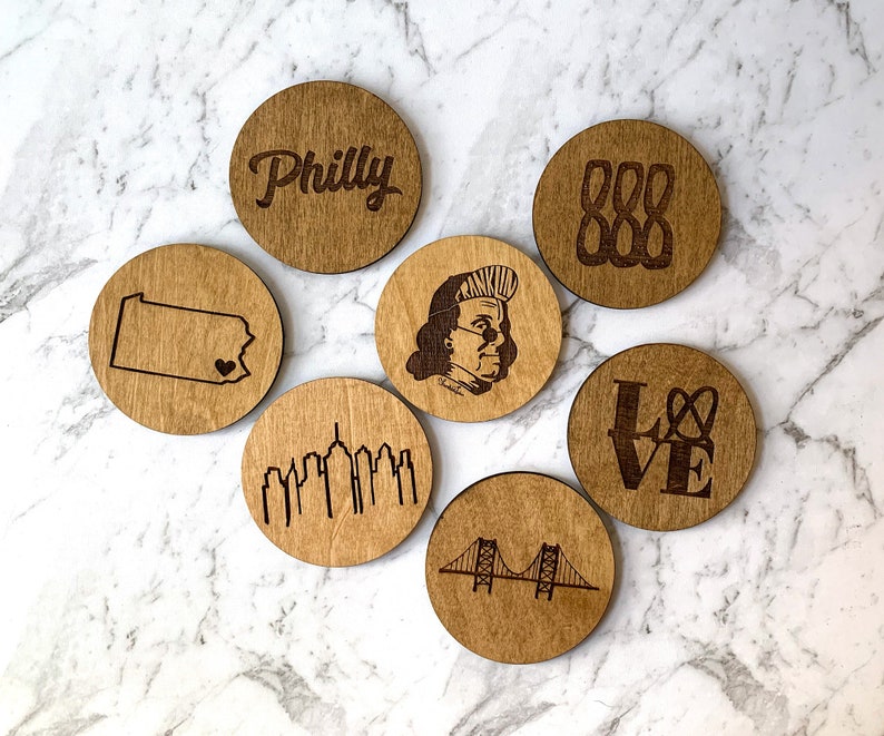 Philly Wooden Coasters Customizable Philadelphia Wedding Favor Housewarming