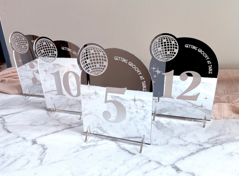 Custom Disco Table Number / Retro Wedding Decor / Disco / 70s / Personalized Open Bar Sign / Boho / Minimalist Menu / Metallic / Escort image 4