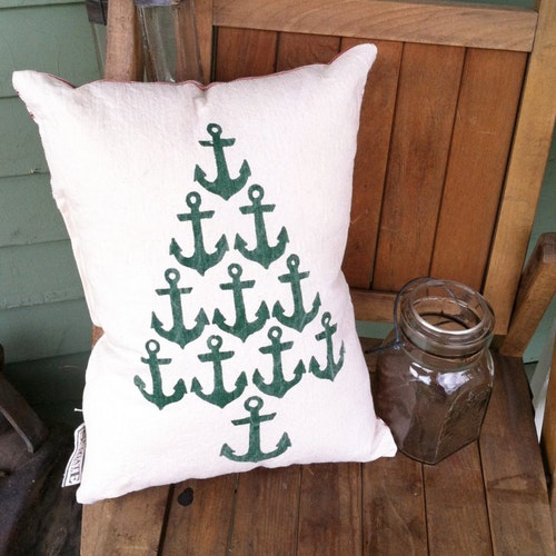 Anchor Christmas Tree Pillow Coastal Christmas Pillow Etsy