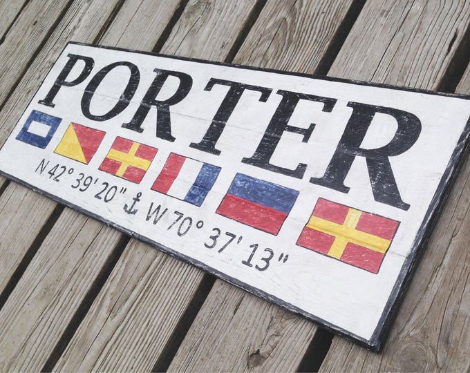 Personalized Nautical Flag Name GPS Coordinate Sign - personalized nautical flag sign, nautical gps sign, signal flag sign