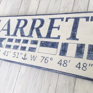Personalized Nautical Flag Name GPS Sign - personalized nautical flag sign, nautical flag wall art, nautical wedding gift, signal flag sign