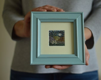 Miniature Beaded Painting, Framed Miniature Wall Decor, Wedding Gift, Mountain Biker Gift