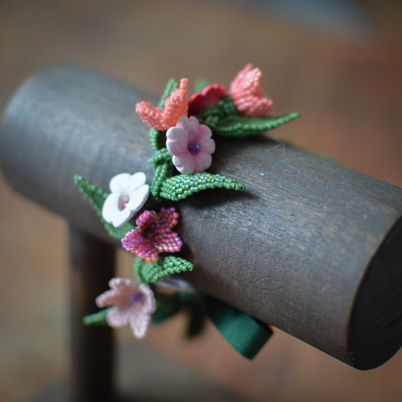 Pink Flower Garland Bracelet, Summer Floral Jewellery image 4