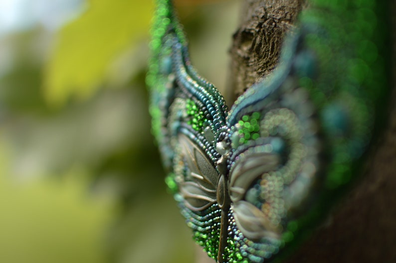 Bead Embroidery Dragonfly Necklace, Statement Beadwork Jewelry Gift for Nature Lover image 9