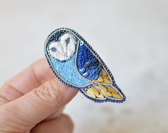 Barn Owl Embroidery Brooch, Night Woodland Animals Pin