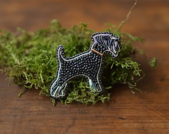Schnauzer Embroidered Brooch, Miniature Dark Grey Schnauzer Pin Gift for Pet Mum