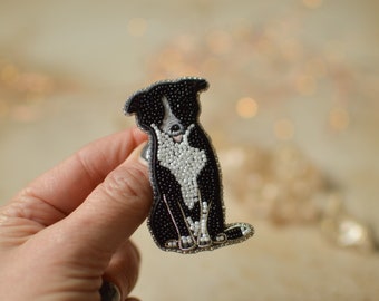 Border Collie Embroidered Brooch. Sheep Dog Pin Gift for Dog Owner