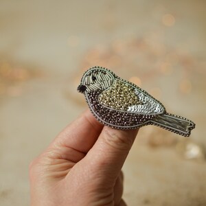 Silver Sparrow Embroidered Bird Brooch image 3
