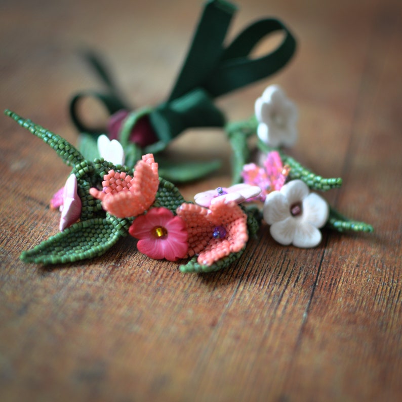 Pink Flower Garland Bracelet, Summer Floral Jewellery image 3