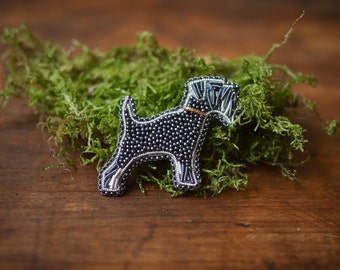 Schnauzer Embroidered Brooch, Miniature Black Schnauzer Pin Gift for Pet Mum