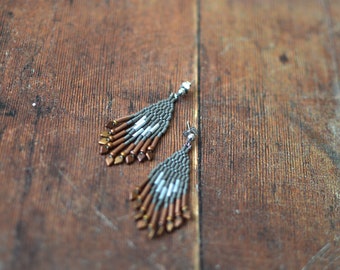 Short Beaded Fringe  Seed Bead Earrings,