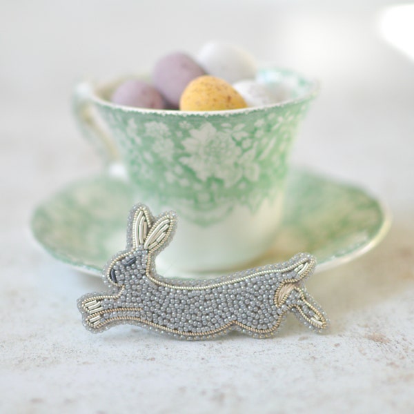 Leaping Hare Pin, Bunny Brooch, Cute Hare Jewelry, Animal Lover Gift, British Wildlife Gift