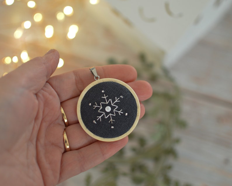 Embroidered Snowflake Necklace, image 1