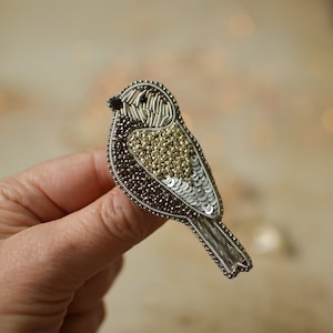 Silver Sparrow Embroidered Bird Brooch image 1