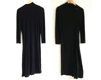 Vintage GIANNI VERSACE COUTURE Designer Dress /  Black w/ White Pinstripes Dress / Made in Italy / S/M (please check measurements)