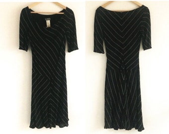 Vintage GIANNI VERSACE COUTURE Designer Dress /  Black w/ White Pinstripes Dress / Made in Italy / S/M (please check measurements)
