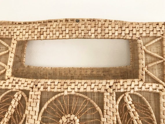 Vintage 60's Woven Straw Rattan Shopper Tote Bag … - image 4